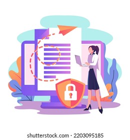 Secure File Sharing Flat Style Illustration Design