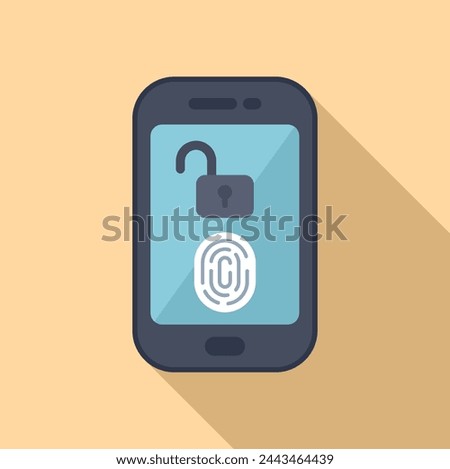 Secure fingerprint access icon flat vector. Modern phone unlock. Internet process