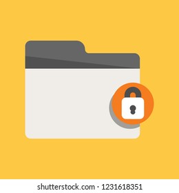 Secure Folder. Business Folder Icon in flat design with padlock symbol at right side.  Using shadow as design element.