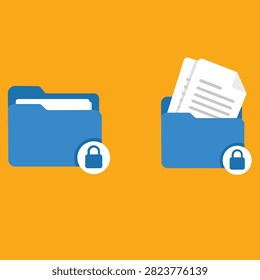 Secure folder and document icon collection featuring protected file storage privacy access control and confidential data management for office technology and business organization resources