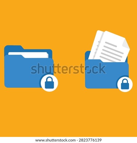 Secure folder and document icon collection featuring protected file storage privacy access control and confidential data management for office technology and business organization resources