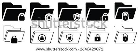 Secure Folder and File Protection Icon Set – Vector Symbols for Privacy, Lock, and Data Security in Multiple Styles