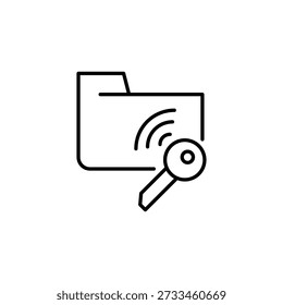 Secure Folder Icon: Outline Design Featuring Wifi Signal And Key For Protection