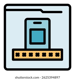 Secure folder icon outline vector. Factor verification. Code sms color flat