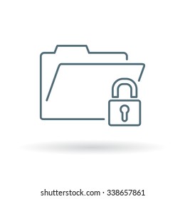 Secure folder icon. Folder security sign. Padlock with office folder symbol. Thin line icon on white background. Vector illustration.