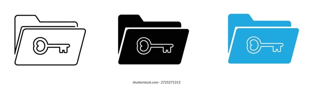 Iconos de carpeta seguros con símbolo de clave. icono de carpeta y clave. 