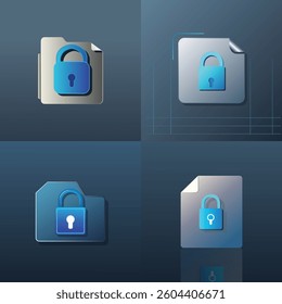Secure Folder and Locked File Icons - Cyber Security Vector Set