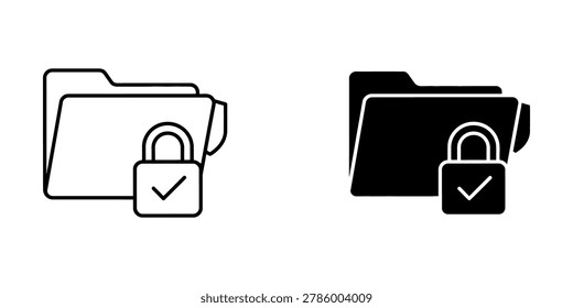 Secure folder with padlock and checkmark icon set vector illustration, security