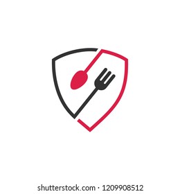 secure food shield restaurant fork spoon logo vector icon
