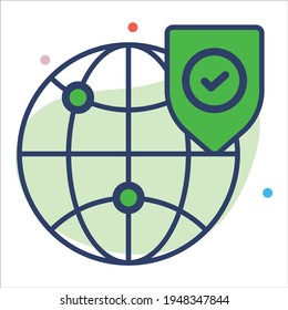 secure global flat line  icon modern illustration