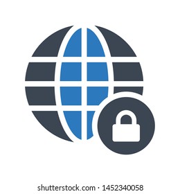 secure globe glyph color vector icon
