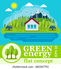 Secure green energy concept in a flat style. Clean City illustration