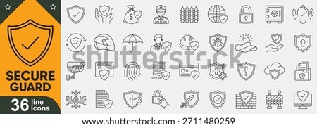 Secure guard line icons collection. Complete digital security, shield and safety outline vector set.