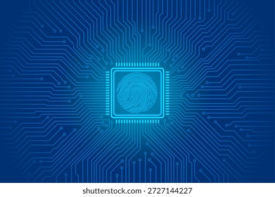 Identificação segura do hardware Microchip biométrico de impressão digital no plano de fundo da placa de circuito