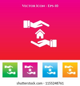 Secure Home or home care Icon in Colored Square box. eps-10