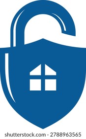 Secure home icon featuring a shield and lock, representing safety and protection