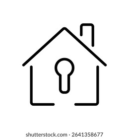 Secure home icon with keyhole. Vector line illustration symbolizing home security, safety, privacy, access control, smart protection, private property. Simple outline style.
