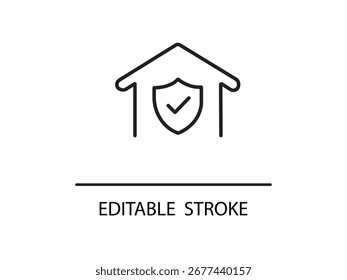 Sicheres Home-Symbol, das Sicherheit und Schutz für Immobilien oder Versicherungen symbolisiert, mit editierbarem Strich für Designflexibilität.