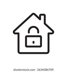 Hogar seguro, Ilustración vectorial de icono de contorno plano de edificio de bloqueo. Aislado sobre fondo blanco. Trazo editable, píxel perfecto 48x48