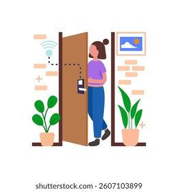 Secure Home with Smart Door Flat Vector Illustration
