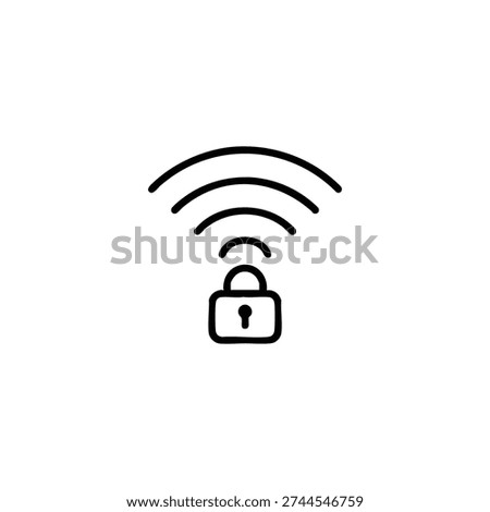 Secure hotel wifi icon black and white vector illustration of locked wireless internet access symbol for hospitality and accommodation services