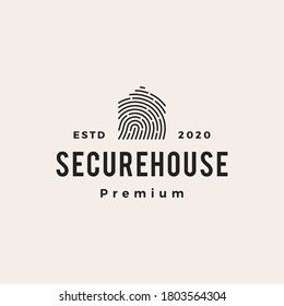 secure house finger print hipster vintage logo vector icon illustration