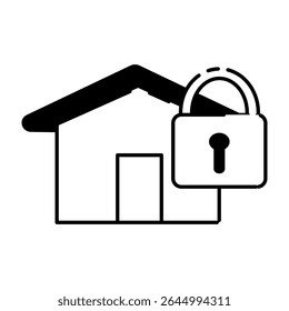 Secure House Icon with Locked Padlock