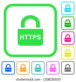 Secure http protocol vivid colored flat icons in curved borders on white background
