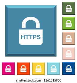 Secure http protocol white icons on edged square buttons in various trendy colors