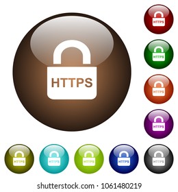 Secure https protocol white icons on round color glass buttons