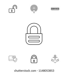Secure icon. collection of 7 secure outline icons such as lock, opened lock, card protection, censored. editable secure icons for web and mobile.