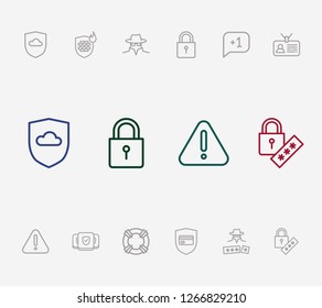 Secure icon set and antivirus firewall with security apps, security padlock and notification. Spy related secure icon vector for web UI logo design.