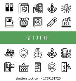 Secure Icon Set. Collection Of Locker, Micro Sd, Security, Lock, Key, Safe Box, Anchor, Safety Pin, Secure, Unlock, Defense, Online Banking, Shield, Keys, Face Id, Cyber Attack Icons