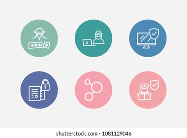 Secure icon set and computer with security police, password hacking and confidential. Officer related secure icon vector for web UI logo design.