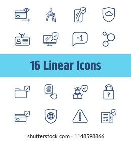 Secure icon set and global secure with computer, mobile security and fingerprint. Danger related secure icon vector for web UI logo design.