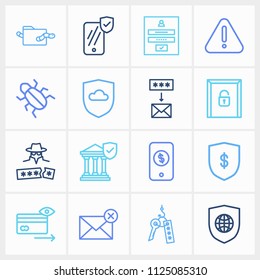 Secure icon set and global secure with fishing password, mobile banking and encrypted. Email virus related secure icon vector for web UI logo design.