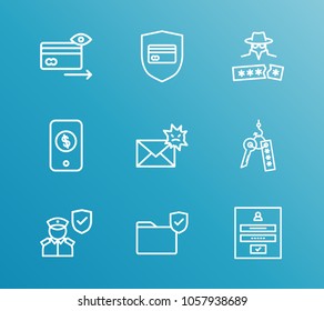 Secure icon set and login form with security police, surveillance and card security. Archive related secure icon vector items for web UI logo design.