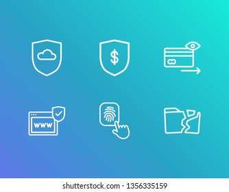 Secure icon set and surveillance with browser protection, insurance and fingerprint. Identity related secure icon vector for web UI logo design.