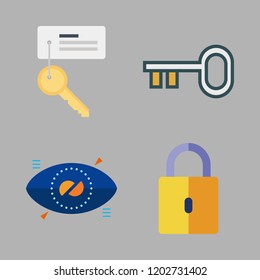 secure icon set. vector set about key, bionic contact lens and padlock icons set.