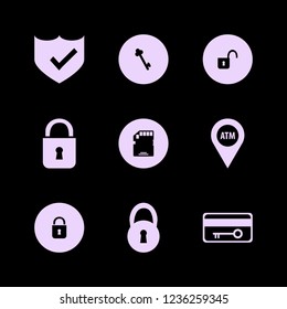 secure icon. secure vector icons set key, atm location, key card and shield check