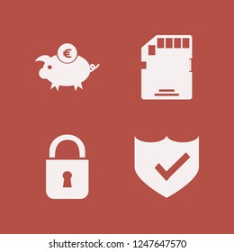 secure icon. secure vector icons set euro piggy bank, lock, memory card and shield check