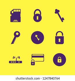secure icon. secure vector icons set lock, memory card, router and key