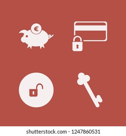 secure icon. secure vector icons set open lock, credit card lock, euro piggy bank and key