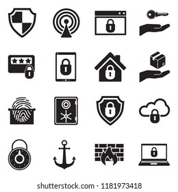 Secure Icons. Black Flat Design. Vector Illustration. 