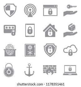 Secure Icons. Gray Flat Design. Vector Illustration. 