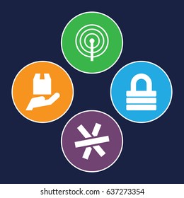 Secure icons set. set of 4 secure filled icons such as lock, cargo protection