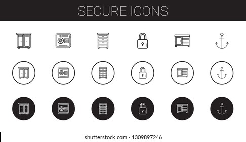 secure icons set. Collection of secure with drawer, safebox, lock, anchor. Editable and scalable secure icons.