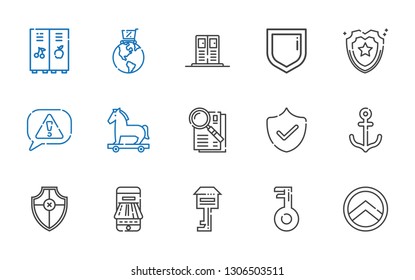 secure icons set. Collection of secure with shield, key, payment method, anchor, security, observe, trojan horse, risk, locker, global online. Editable and scalable secure icons.