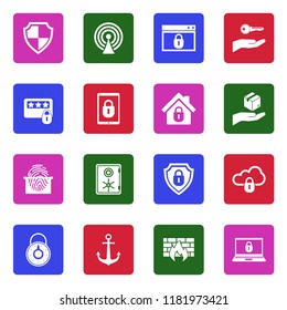 Secure Icons. White Flat Design In Square. Vector Illustration. 