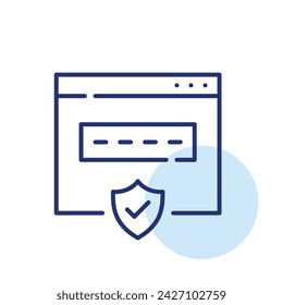Secure internet account login. Web browser, shield and checkmark. Pixel perfect, editable stroke